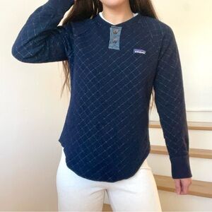 Patagonia Wool Blend Diamond Quilted Navy Blue Pullover Henley Top Sweater Small